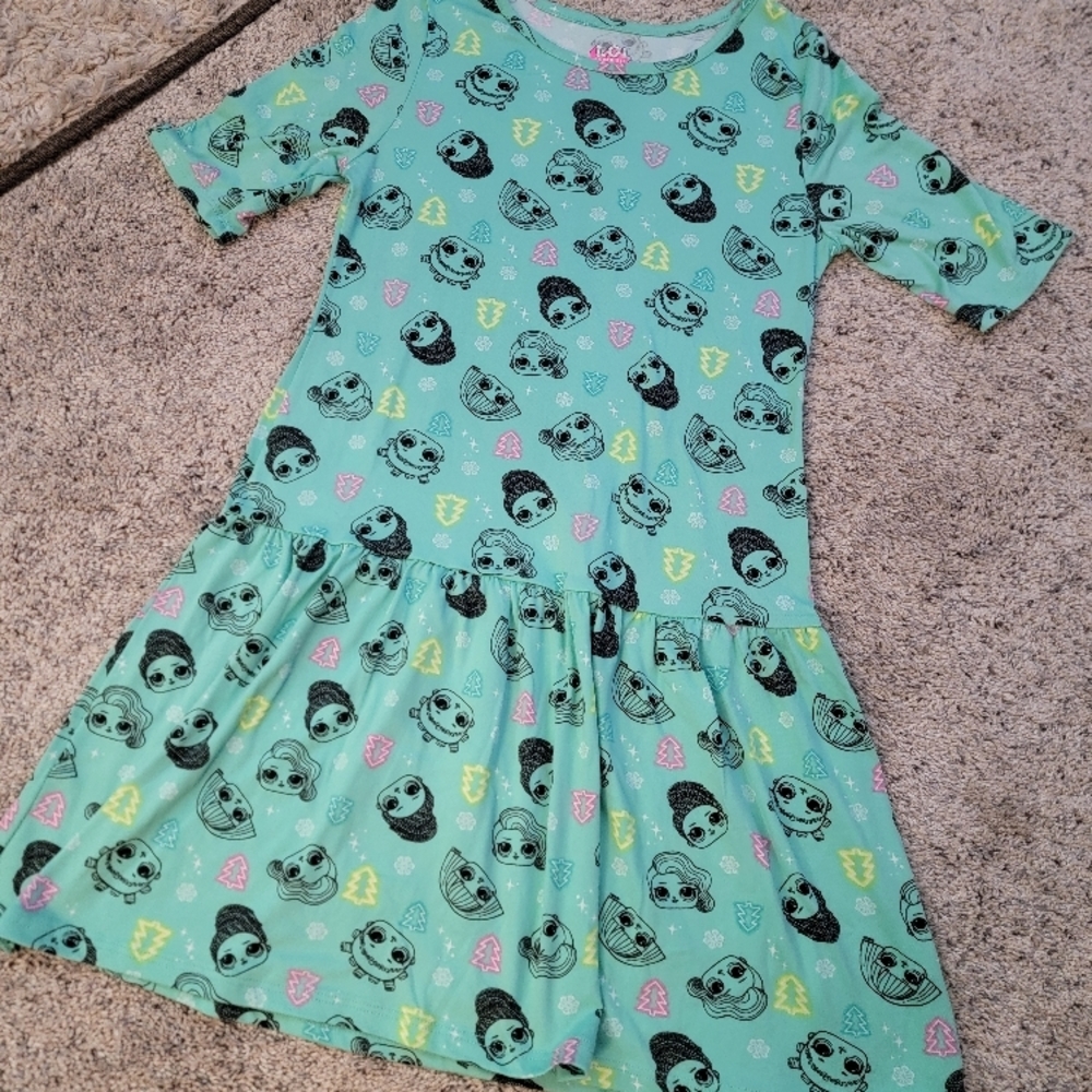 Green Kids Dress with Fun Character Print